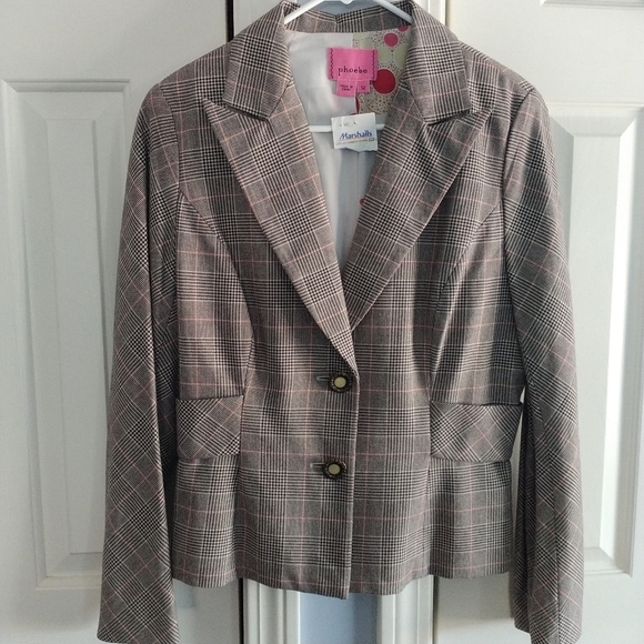 Phoebe Couture Brown Plaid Two Button Blazer Jacket 12 - Picture 1 of 13